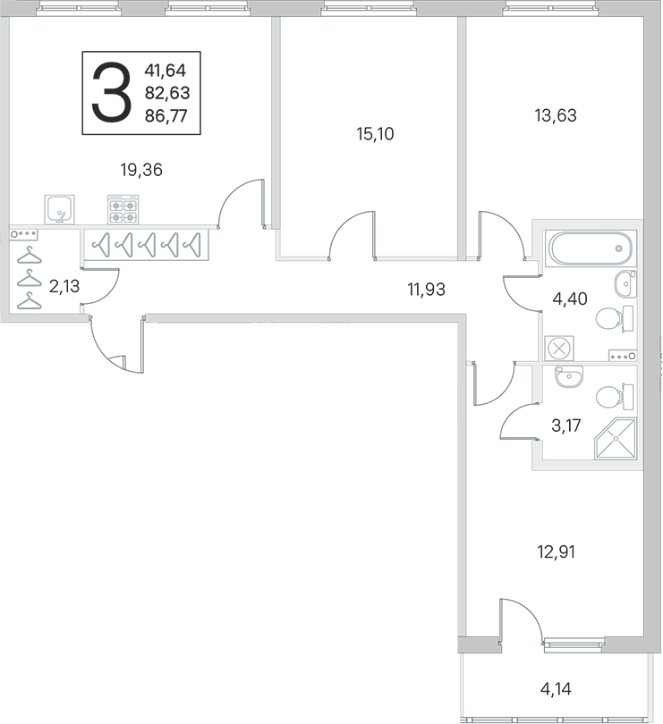 3-комнатная квартира 82.63 м², 1/4 эт., ЖК «Любоград в Стрельне»